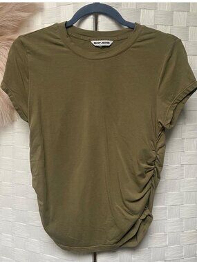 DKNY Jeans Olive Green Short Sleeve Ruched Top Size S